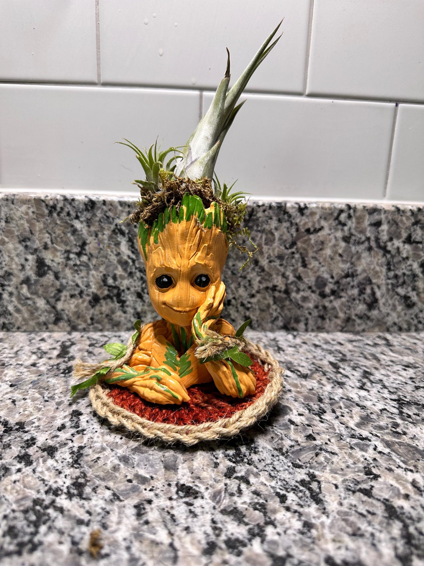 Comic-Themed Plant & Candle | Air Plant Display with Natural Accents | Preserved Moss - Perfect for Office Decor and Comicbook Fans