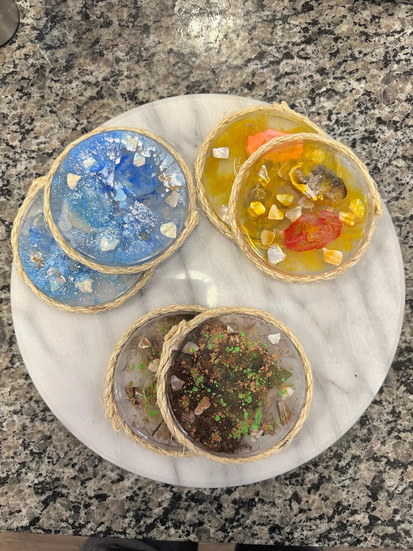 Resin Coasters - Nature inspired designs - Vibrant Designs - Customizable - Wood, Acrylic, Ceramic - Sets of 2 or 4 with Holder