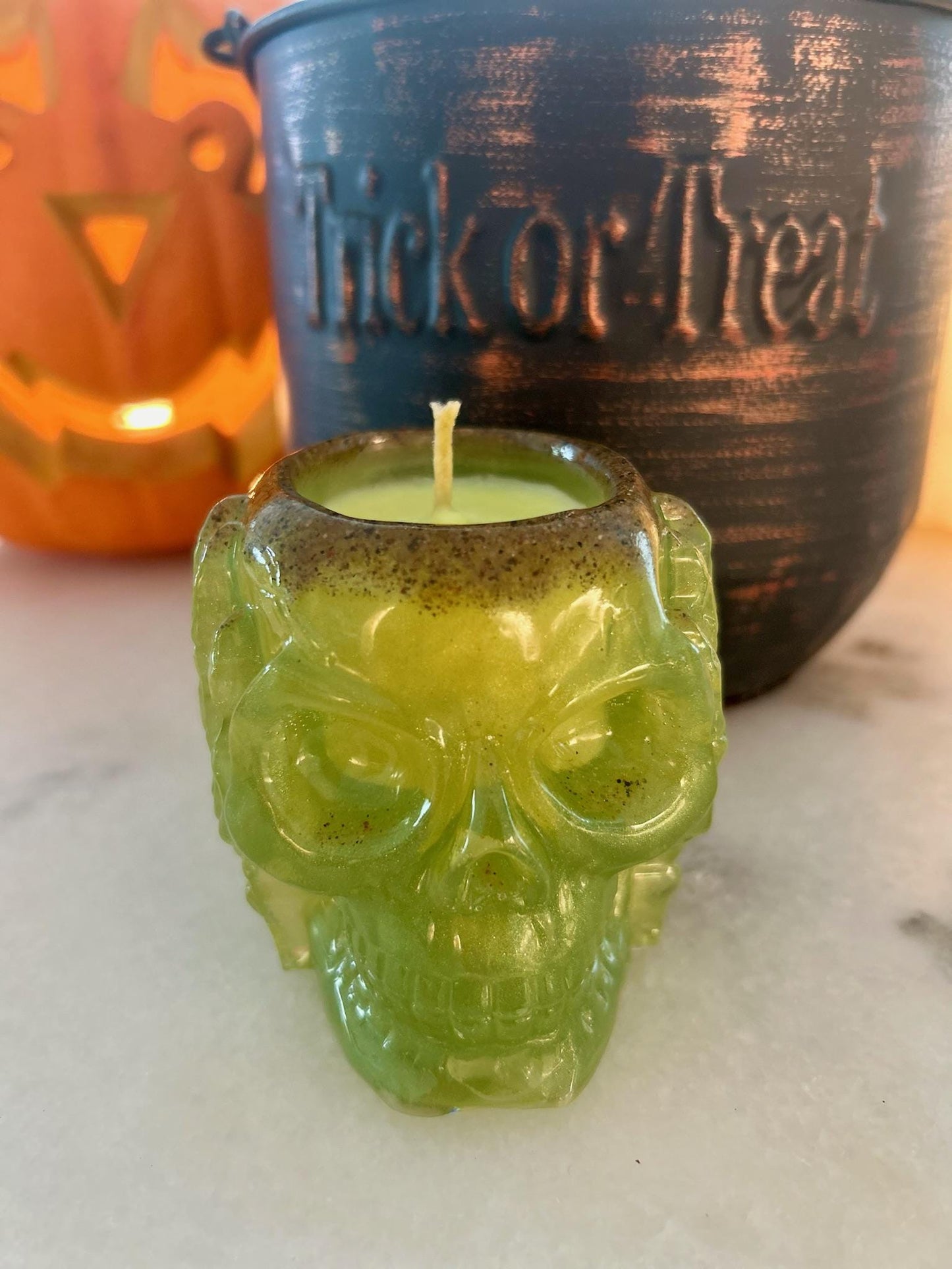 Skull Candle | Spooky Halloween Candle Soy Wax, Soot-Free | Fall Scents | Wicked + Enchanted Scents | Reusable holder