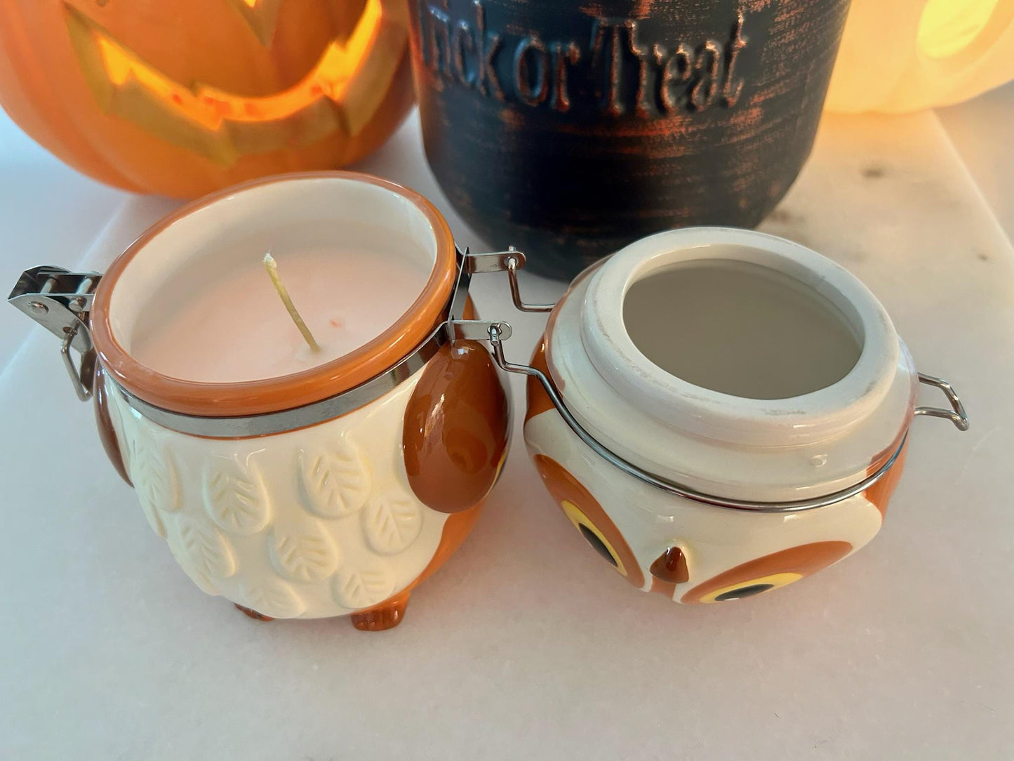 Owl Candle Halloween - Fall & Autumn Scent (Vanilla + Sandalwood) | Reusable Owl Jar | Soy Wax, Soot-Free