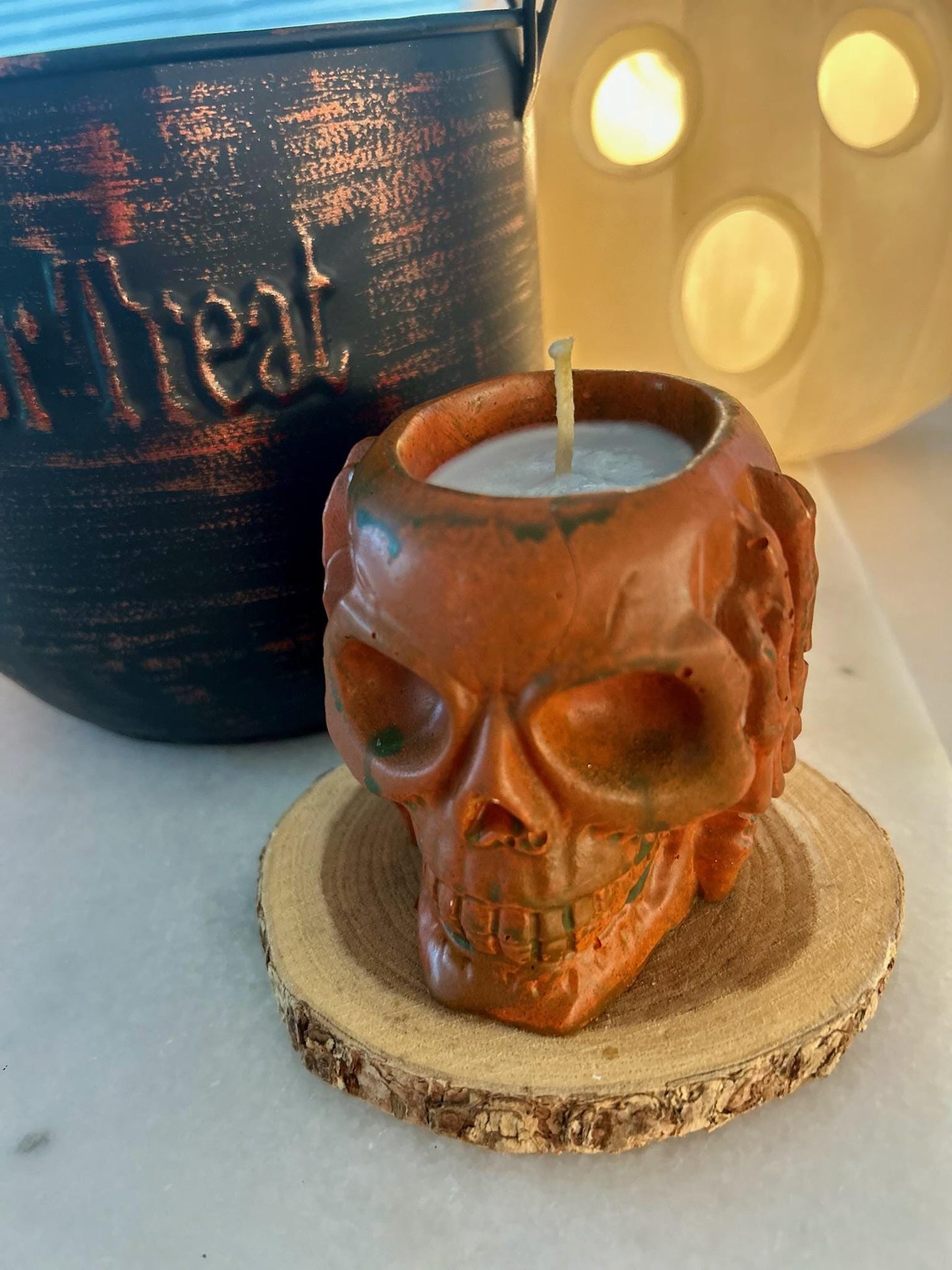 Skull Candle | Spooky Halloween Candle Soy Wax, Soot-Free | Fall Scents | Wicked + Enchanted Scents | Reusable holder