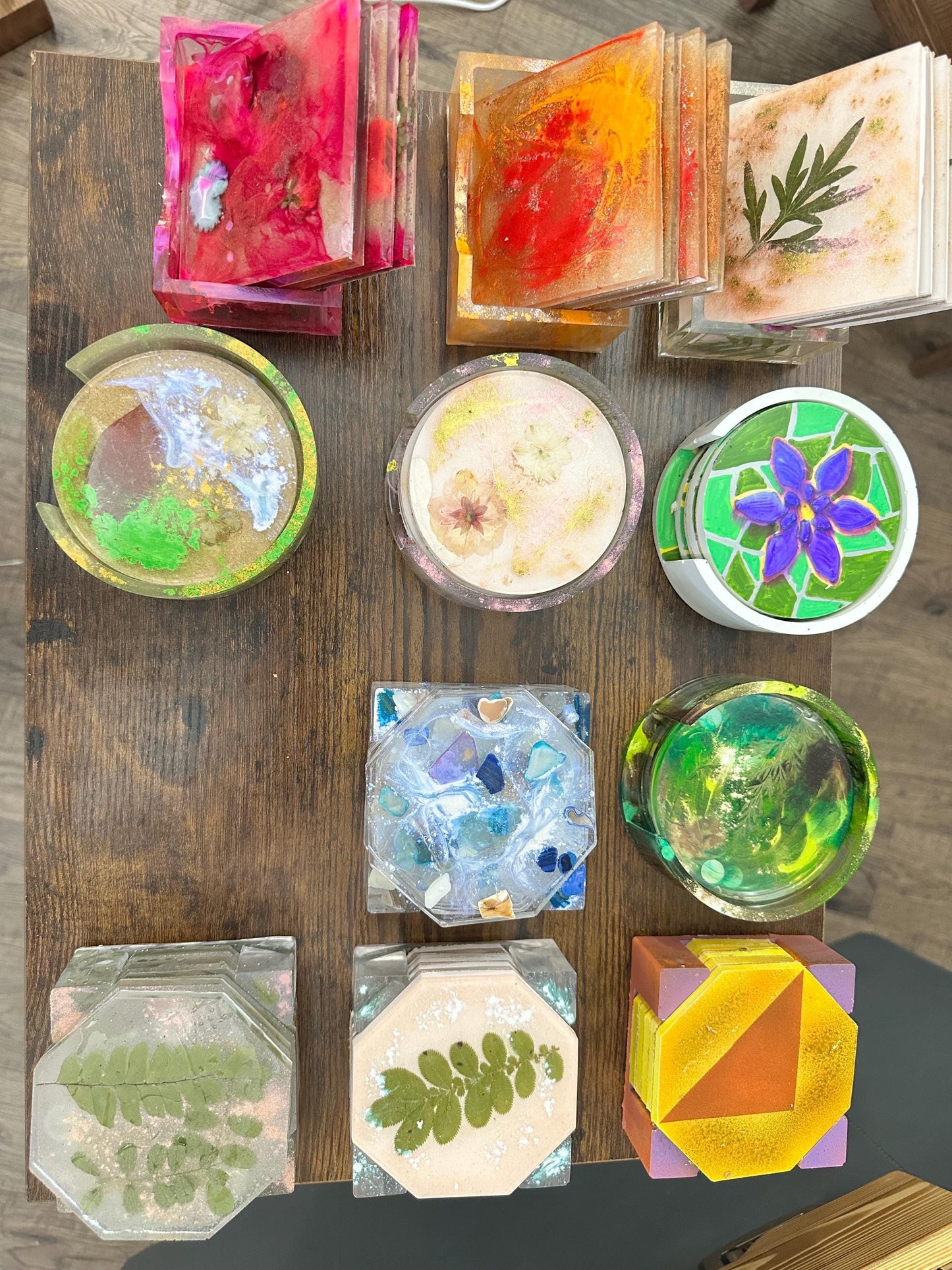 Resin Coasters - Nature inspired designs - Vibrant Designs - Customizable - Wood, Acrylic, Ceramic - Sets of 2 or 4 with Holder