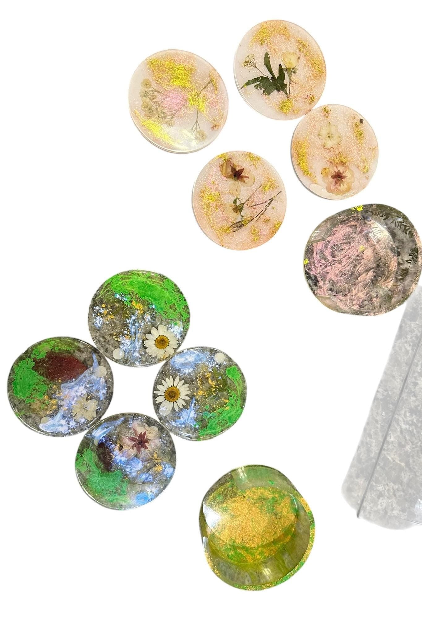 Resin Coasters - Nature inspired designs - Vibrant Designs - Customizable - Wood, Acrylic, Ceramic - Sets of 2 or 4 with Holder