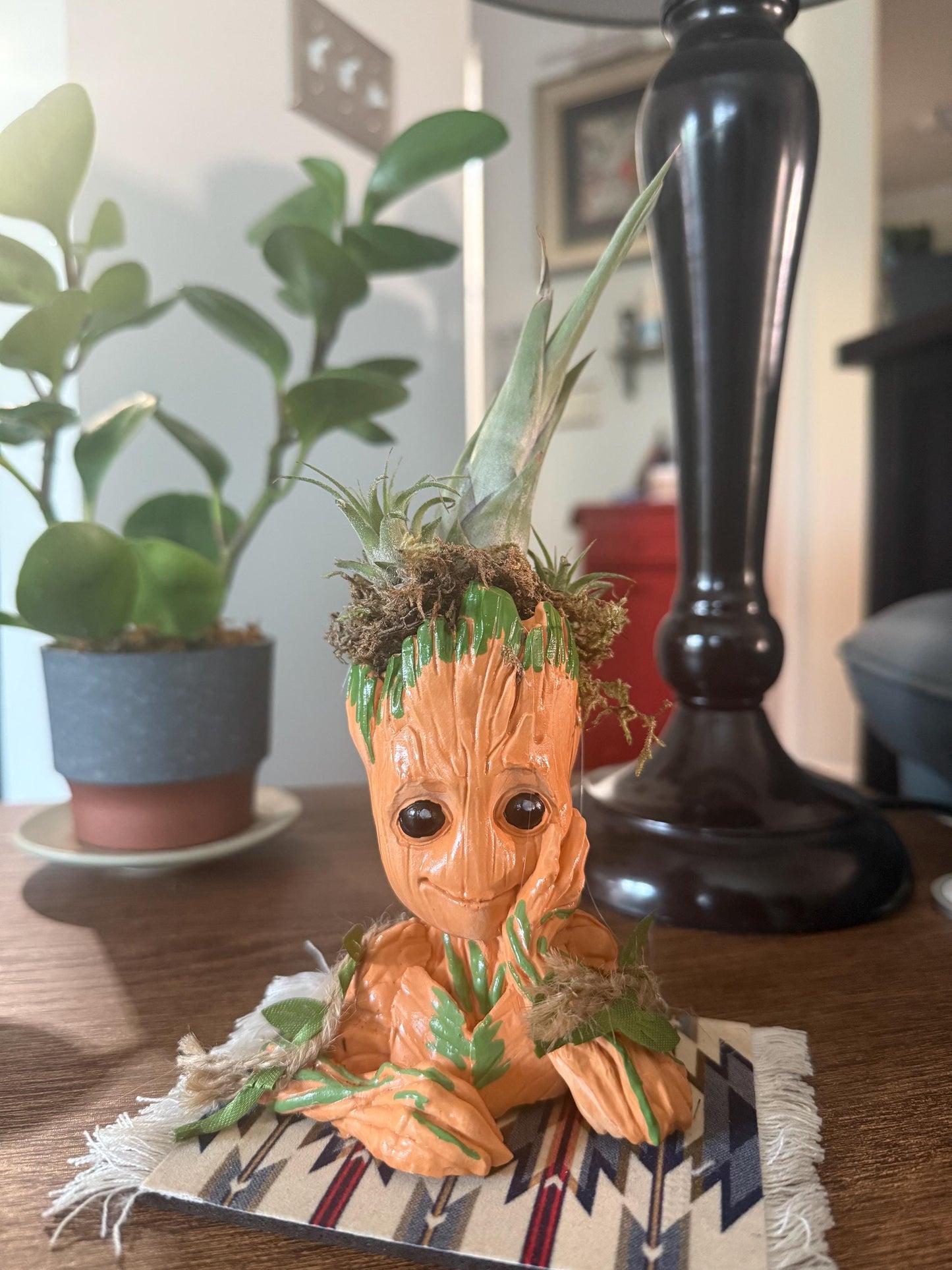 Comic-Themed Plant & Candle | Air Plant Display with Natural Accents | Preserved Moss - Perfect for Office Decor and Comicbook Fans