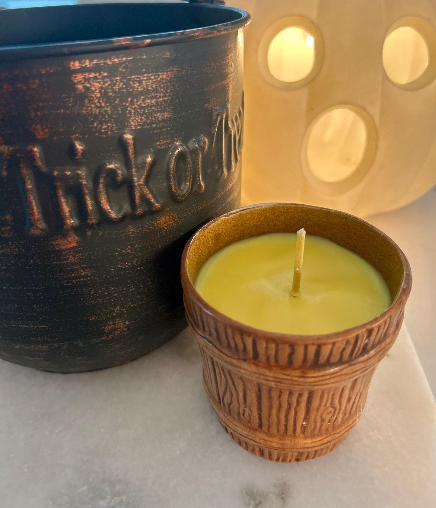 Haunted Barrel Candle - Halloween - Fall & Autumn Scent | Up-cycled candles | Reusable or Barrel Holder | Soy Wax, Soot-Free