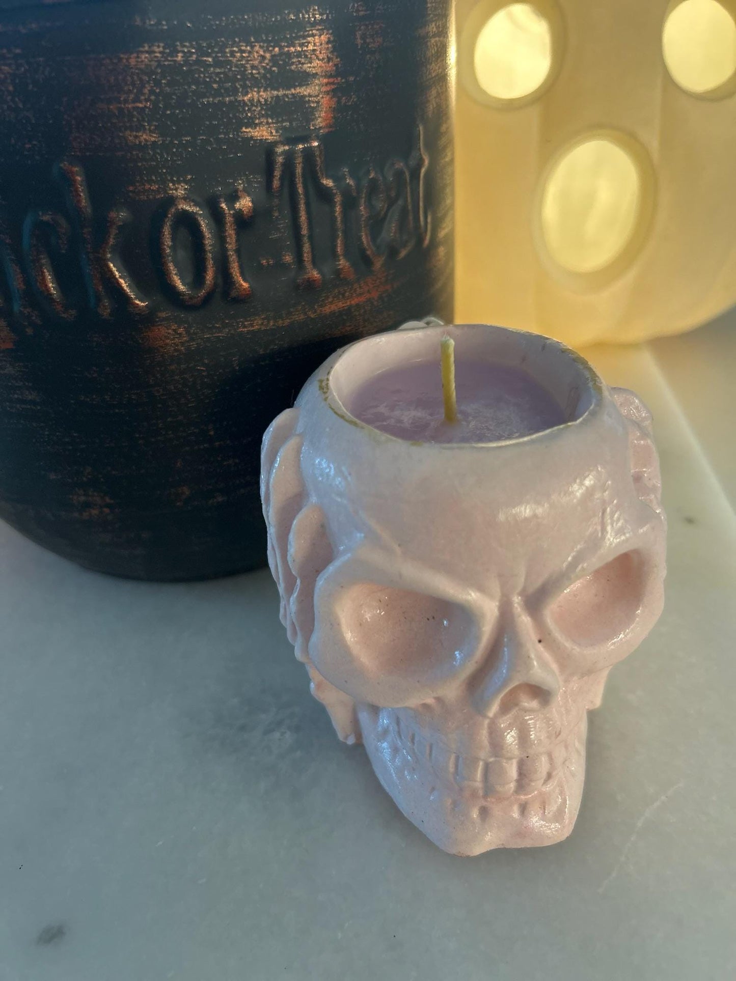 Skull Candle | Spooky Halloween Candle  Soy Wax, Soot-Free | Fall Scents | Wicked + Enchanted Scents | Reusable holder