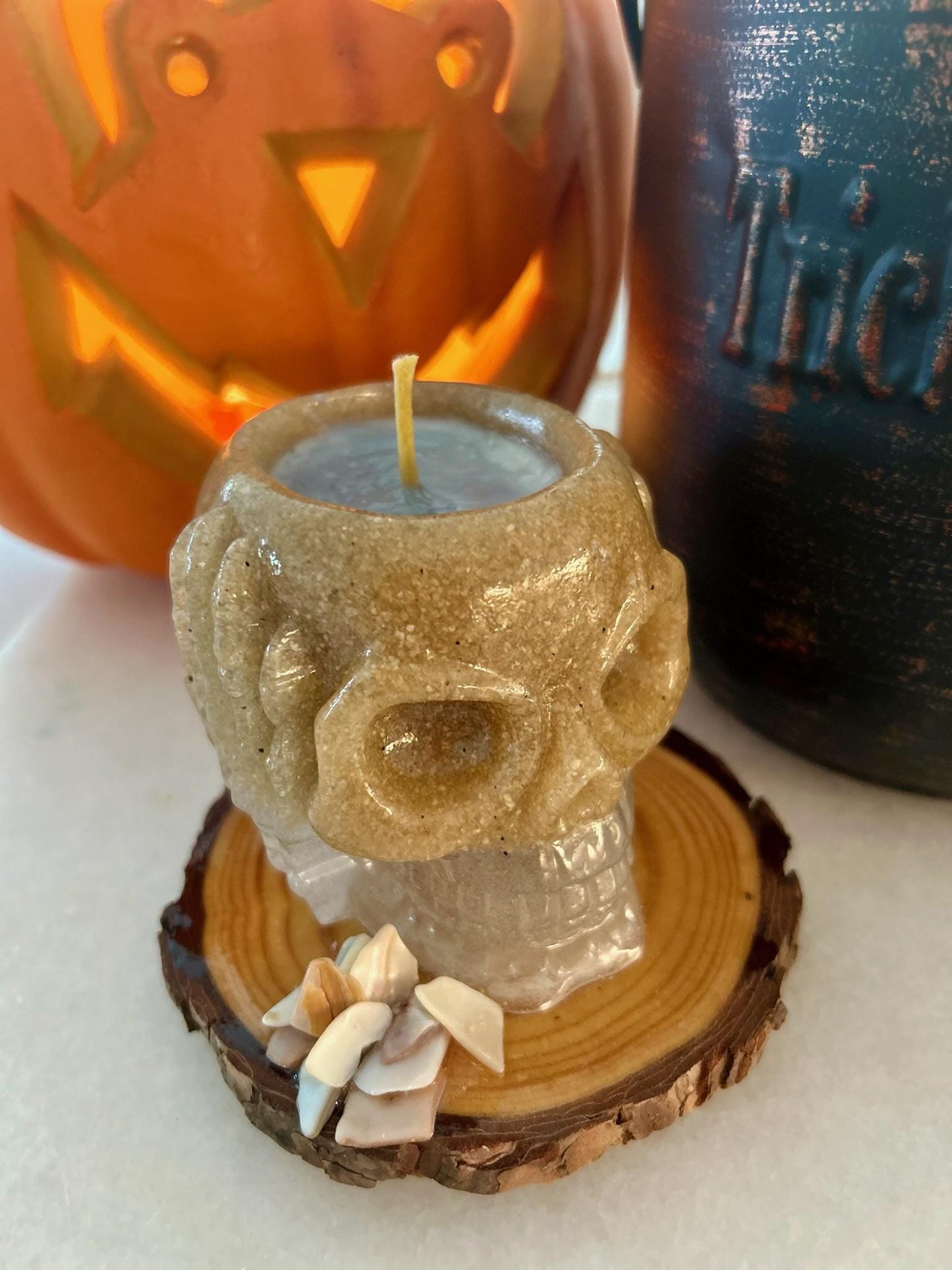 Skull Candle | Spooky Halloween Candle  Soy Wax, Soot-Free | Fall Scents | Wicked + Enchanted Scents | Reusable holder