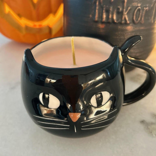 Black Cat Candle  Halloween Fall & Autumn Scent | Reusable Cat Mug | Soy Wax, Soot-Free